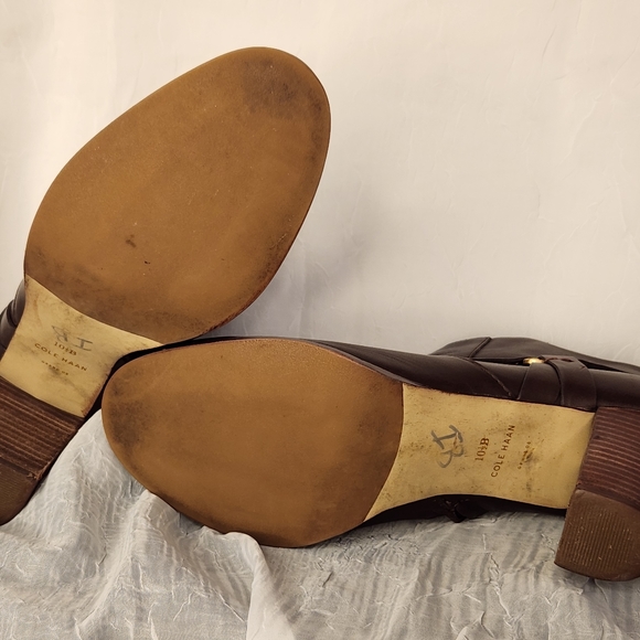 COLE HAAN Leather Ankle Boots Brown Nubuck Size 10.5 Zipper Side - Picture 4 of 4